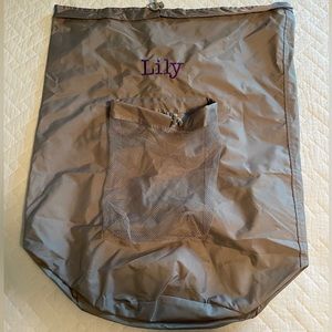 NWT Embroidered Grey Backpack Laundry Bag